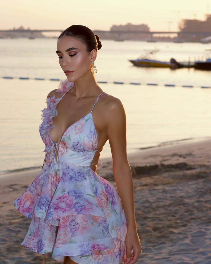 3D Floral Ruffled Mini Dress - Isabella