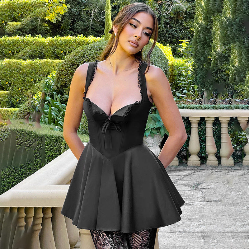 A-line mini dress with button decoration and chest tie - Marom