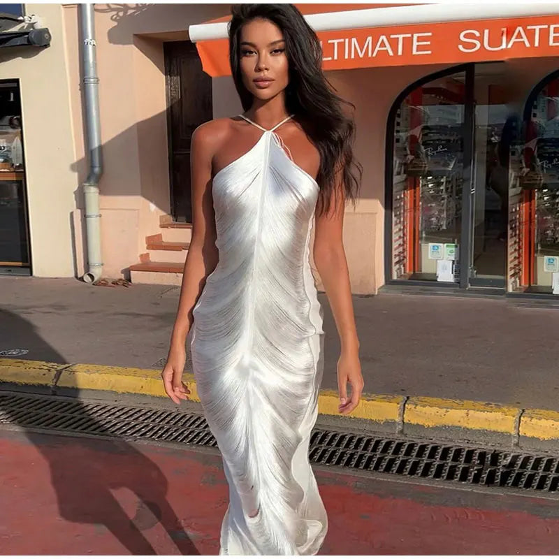 Maxi Dress with Shiny Threads and Open Back - Ashley