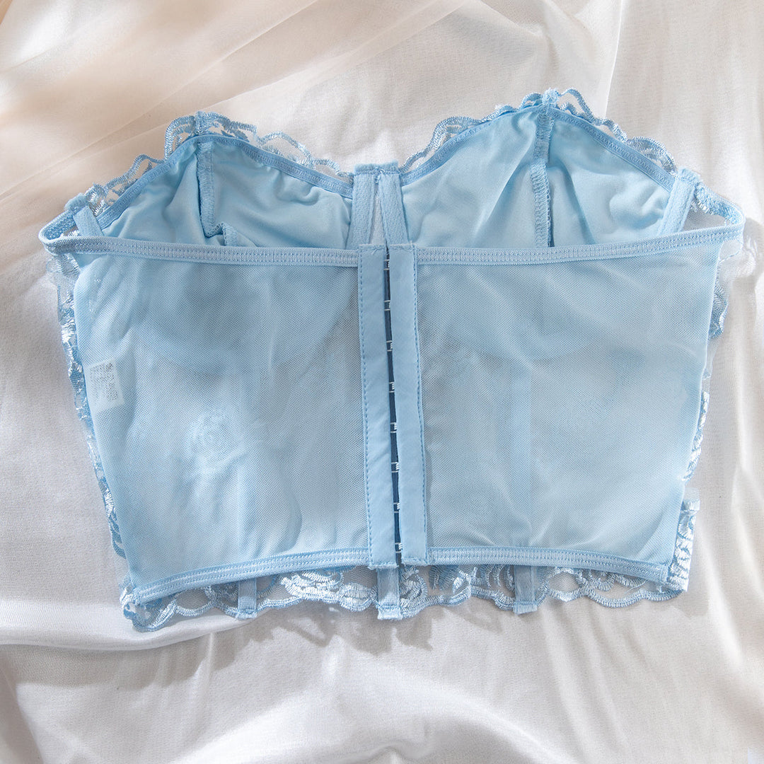 Strapless Mesh Top with Floral Embroidery - Noya Lee