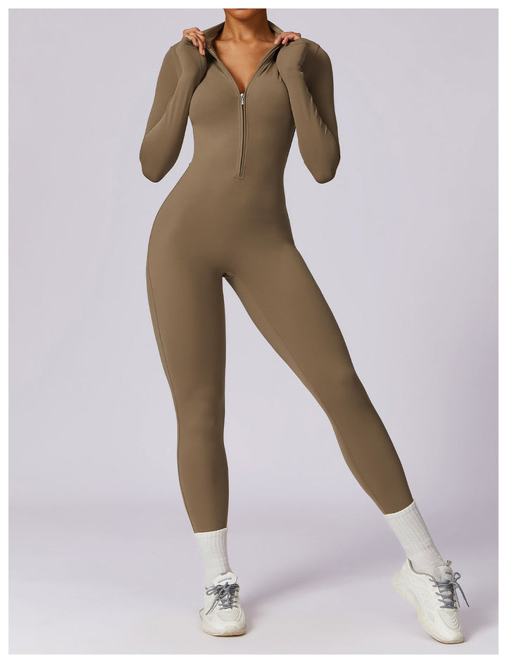 Short/long sporty fitted jumpsuit with shaping fabric and zipper closure - Andi