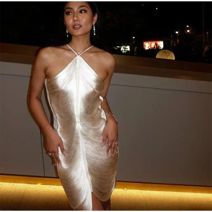 Maxi Dress with Shiny Threads and Open Back - Ashley