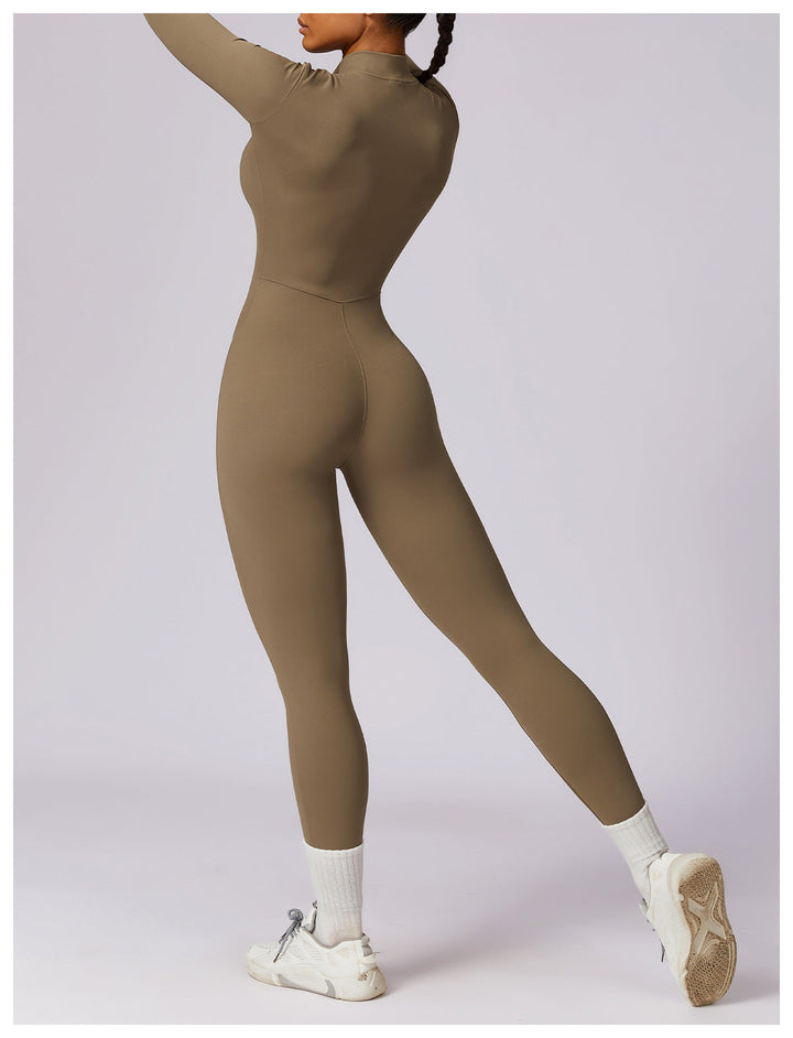 Short/long sporty fitted jumpsuit with shaping fabric and zipper closure - Andi
