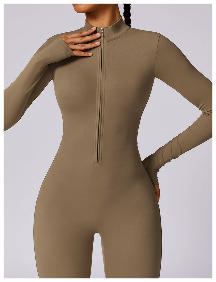 Short/long sporty fitted jumpsuit with shaping fabric and zipper closure - Andi