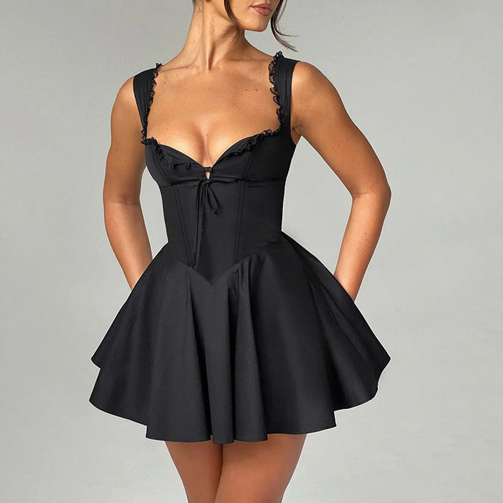 A-line mini dress with button decoration and chest tie - Marom