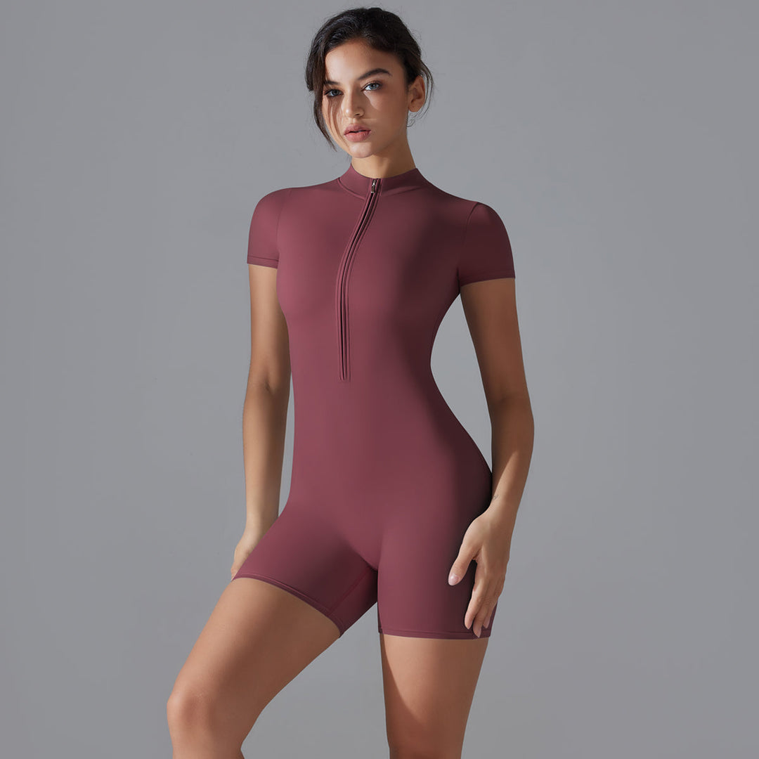 Short/long sporty fitted jumpsuit with shaping fabric and zipper closure - Andi