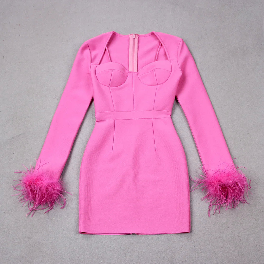 Tailored Mini Dress with Elegant Feather Sleeve Detail - Maggie
