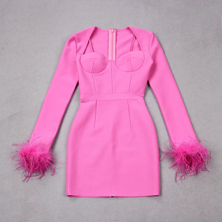 Tailored Mini Dress with Elegant Feather Sleeve Detail - Maggie