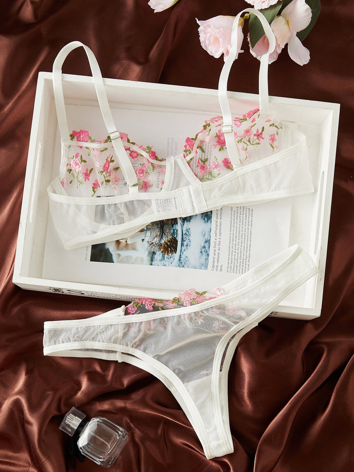 Sheer Floral Design Lingerie Set - Amy
