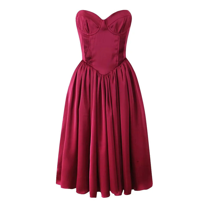 Strapless Midi Dress with A-Line and Elegant Design - Simone