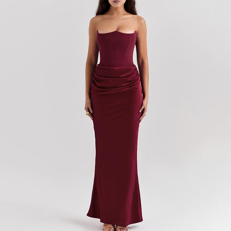 Strapless Satin Maxi Dress with Fitted Corset - Noya