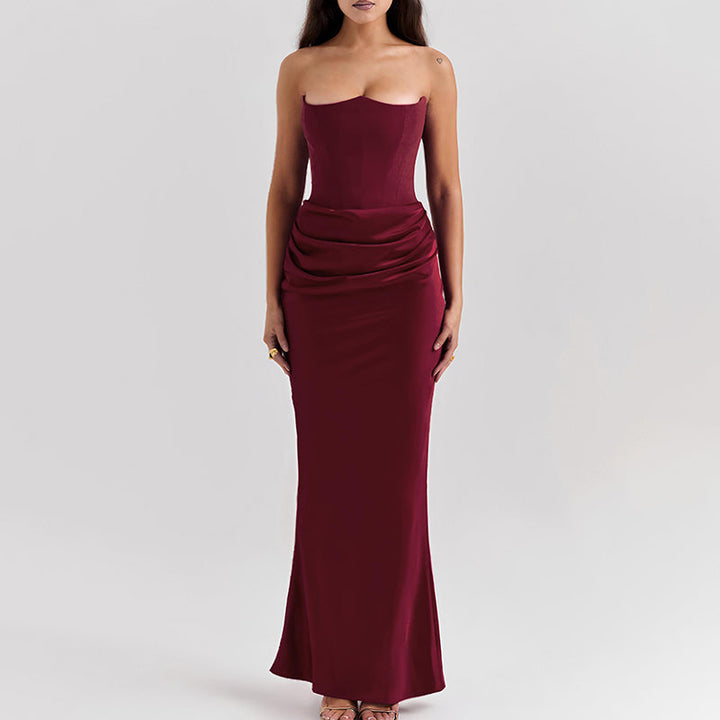 Strapless Satin Maxi Dress with Fitted Corset - Noya