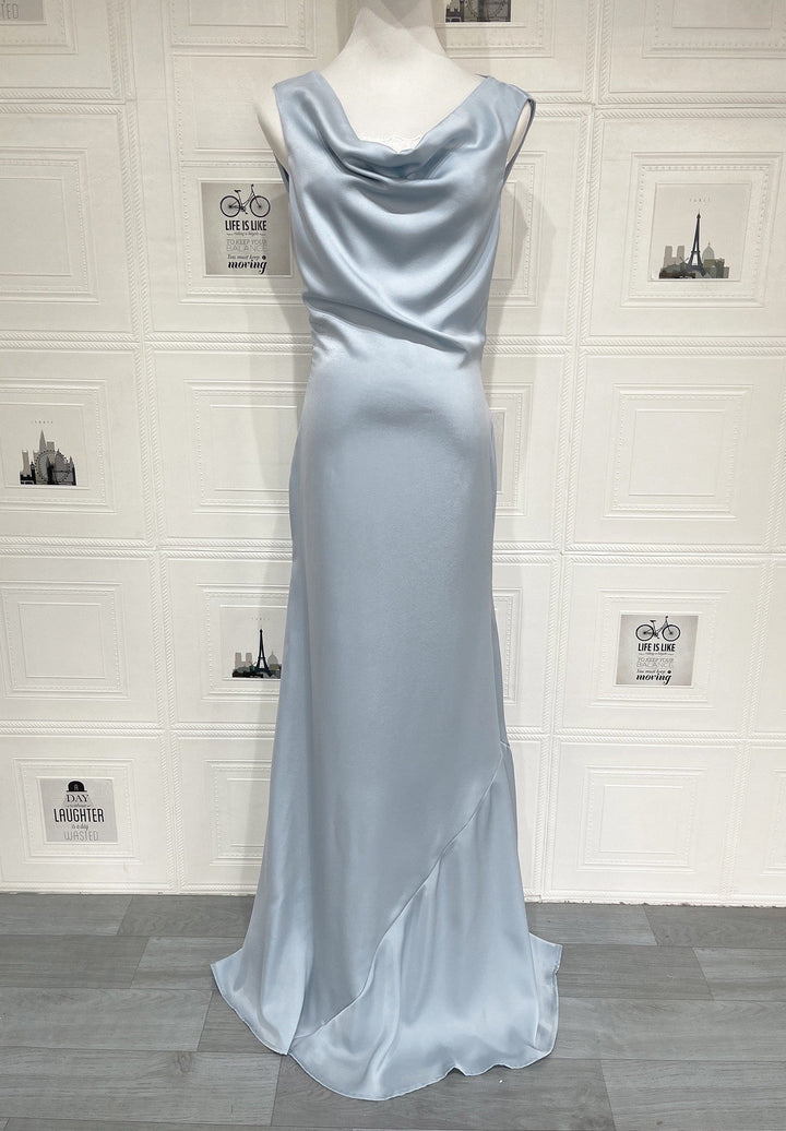 ANGELIN satin maxi dress with lace detailing and an open back