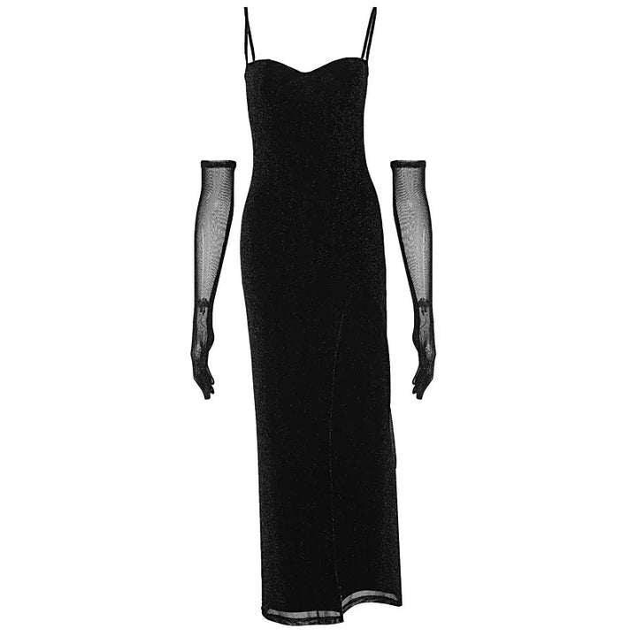 Sequin Maxi Dress with Slit and Glove Detail - Daphne