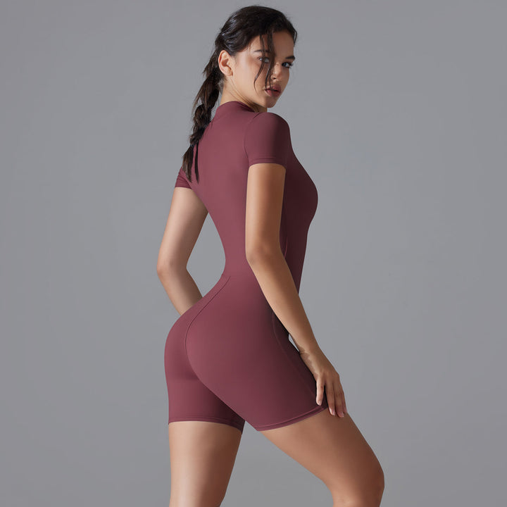 Short/long sporty fitted jumpsuit with shaping fabric and zipper closure - Andi