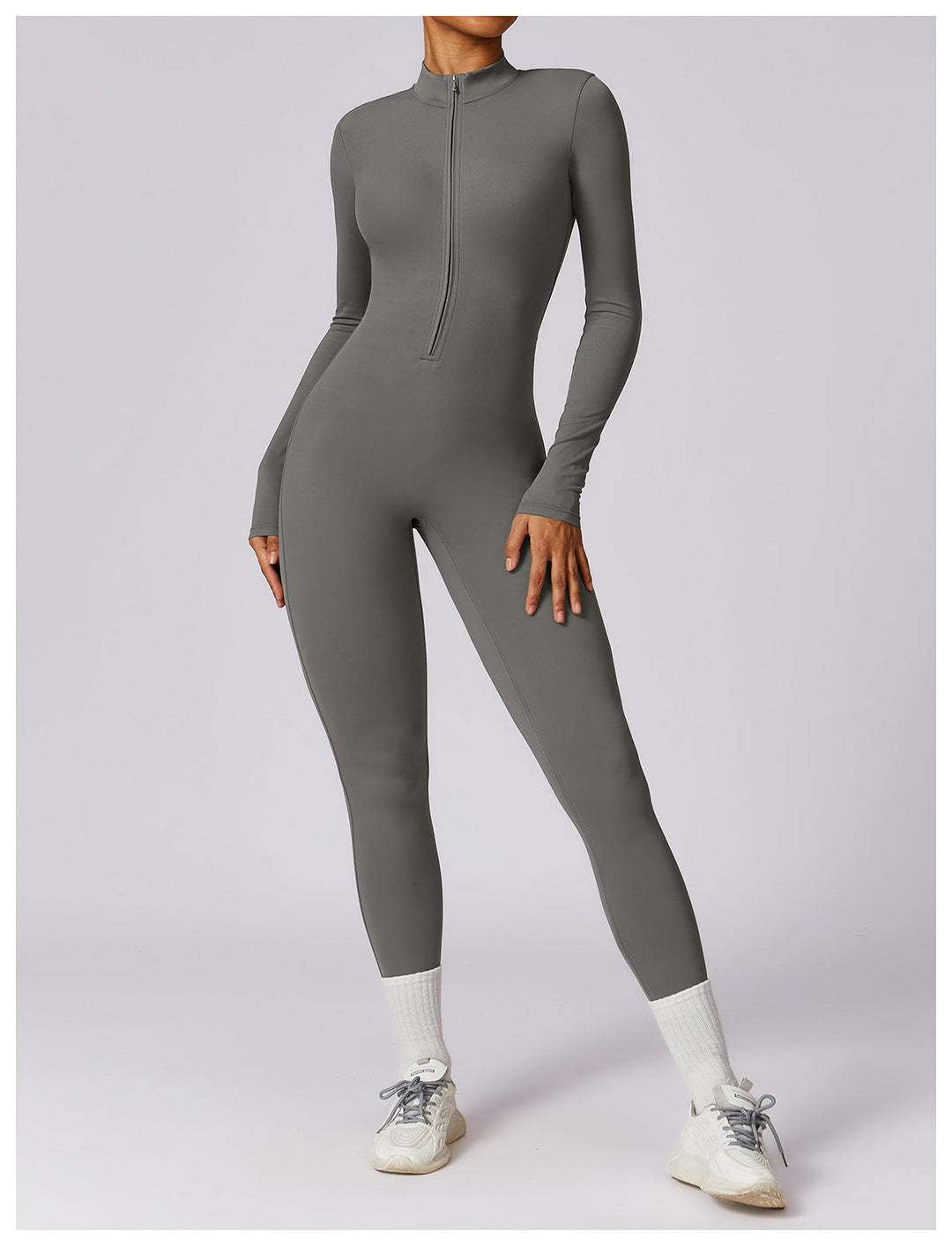 Short/long sporty fitted jumpsuit with shaping fabric and zipper closure - Andi