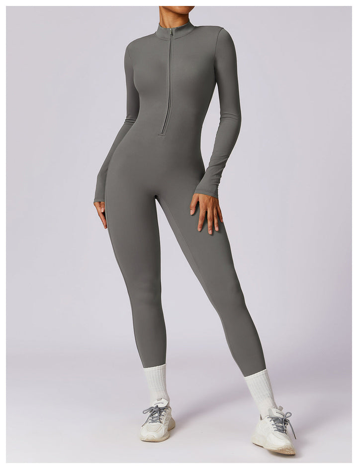 Short/long sporty fitted jumpsuit with shaping fabric and zipper closure - Andi