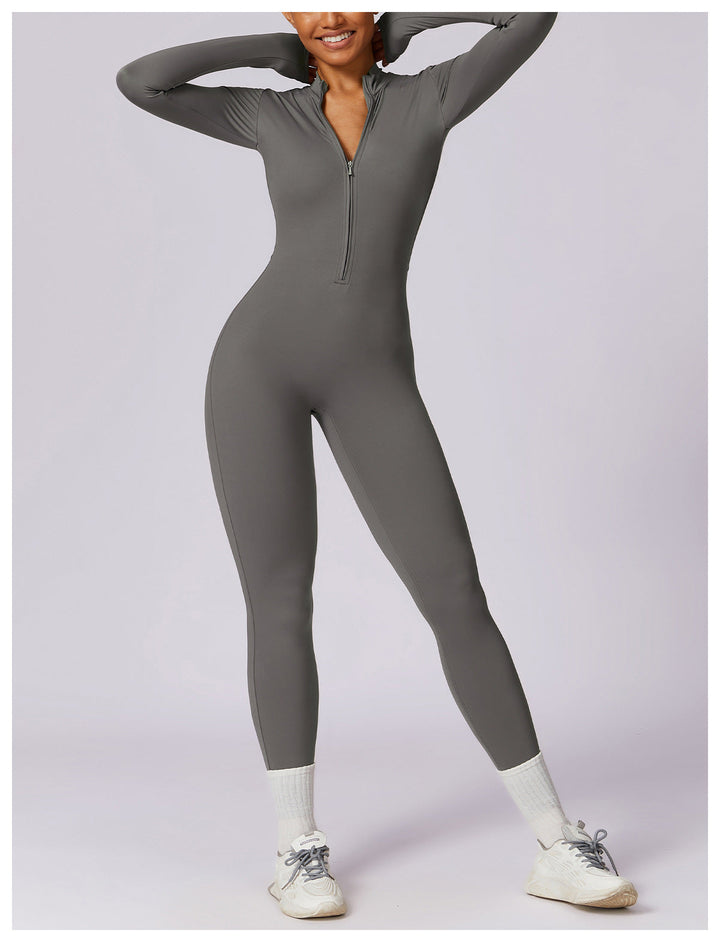 Short/long sporty fitted jumpsuit with shaping fabric and zipper closure - Andi
