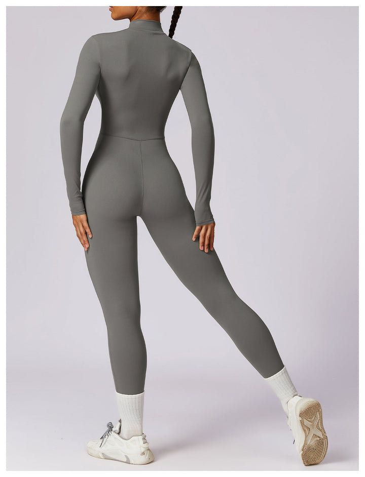 Short/long sporty fitted jumpsuit with shaping fabric and zipper closure - Andi