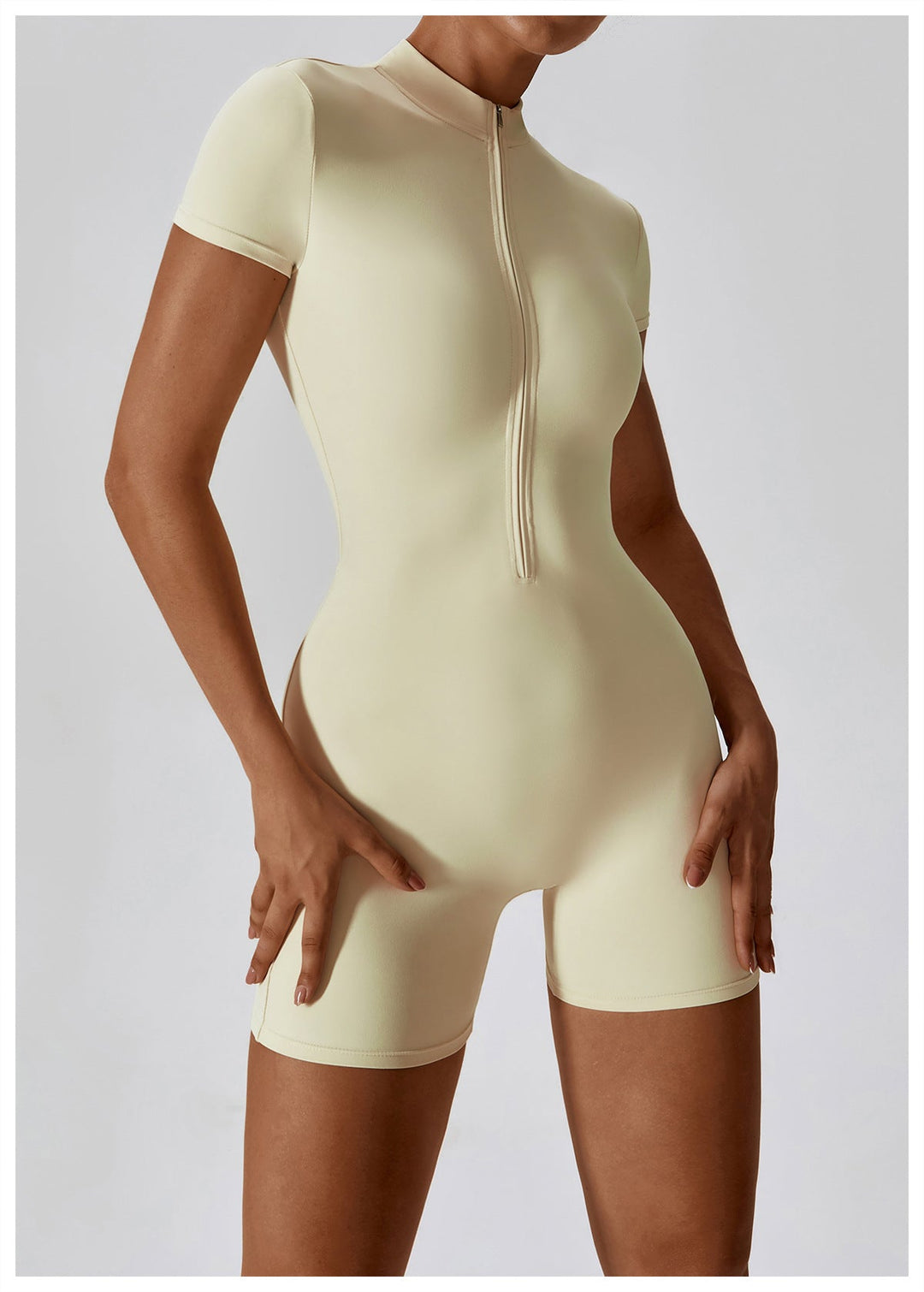 Short/long sporty fitted jumpsuit with shaping fabric and zipper closure - Andi
