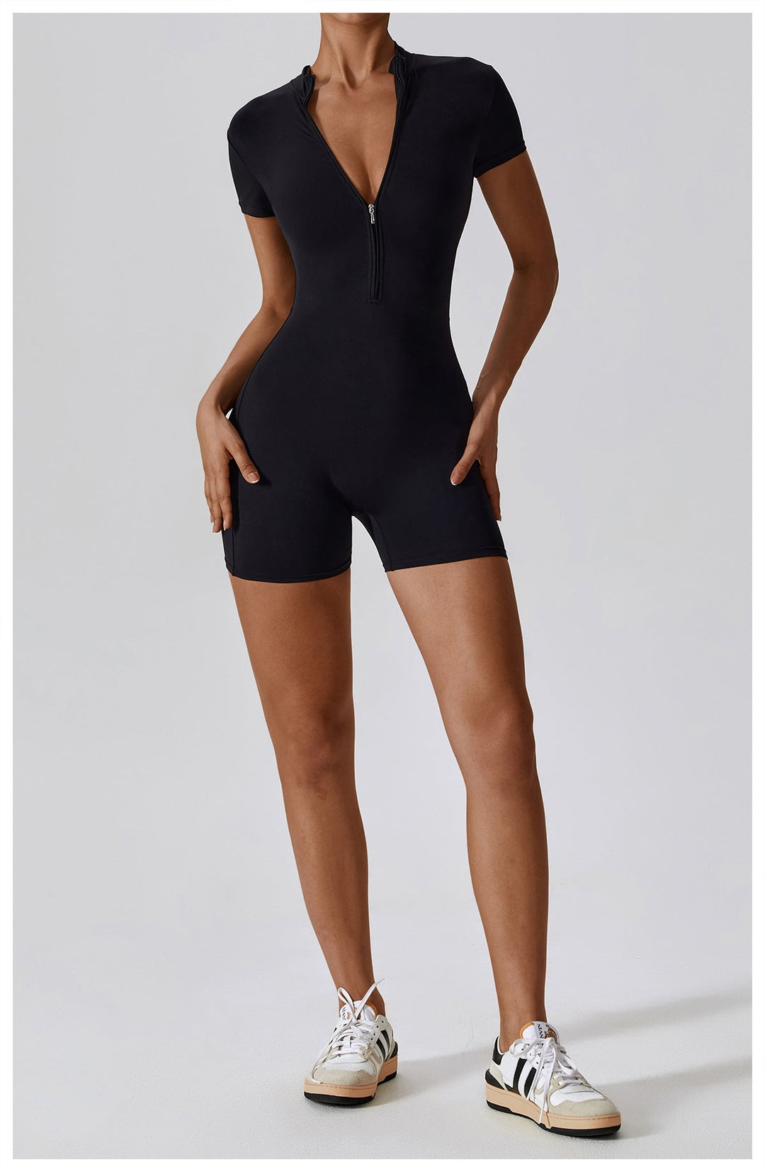 Short/long sporty fitted jumpsuit with shaping fabric and zipper closure - Andi