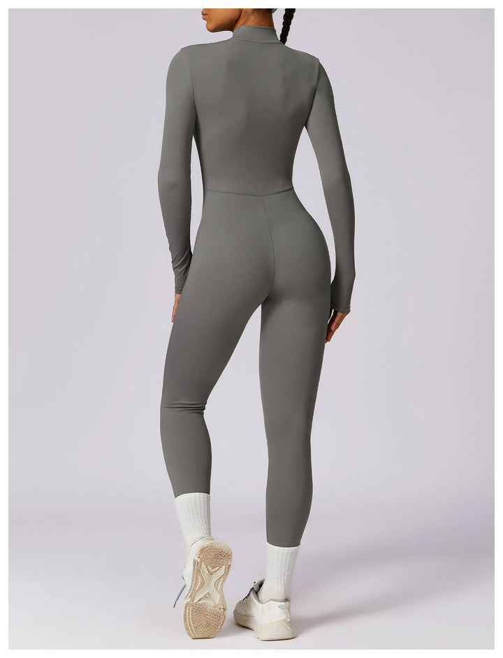 Short/long sporty fitted jumpsuit with shaping fabric and zipper closure - Andi