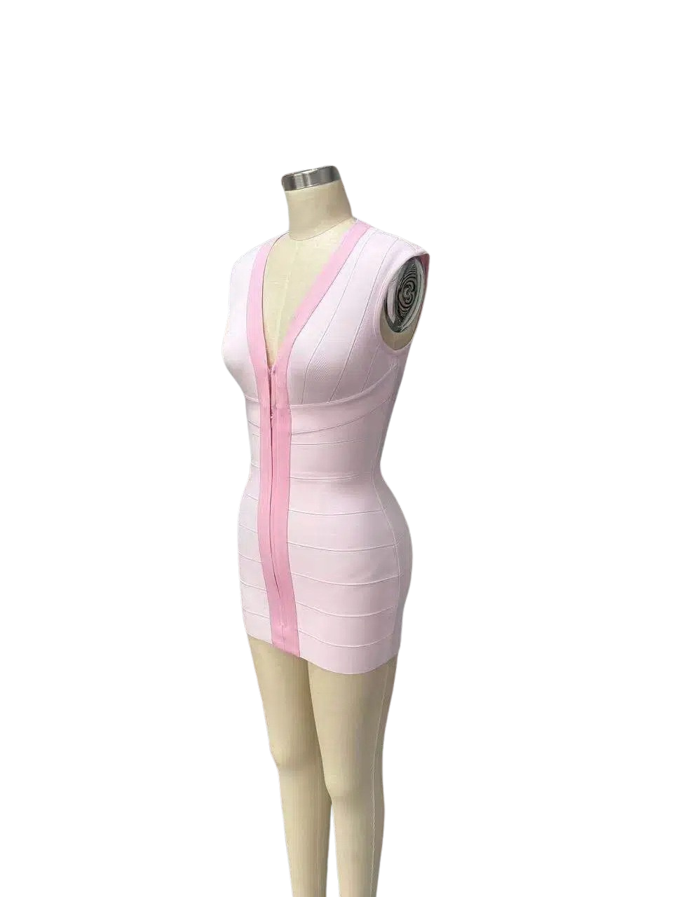 Larissa - Mini dress in shiny shaping fabric with a zipper and buckle closure