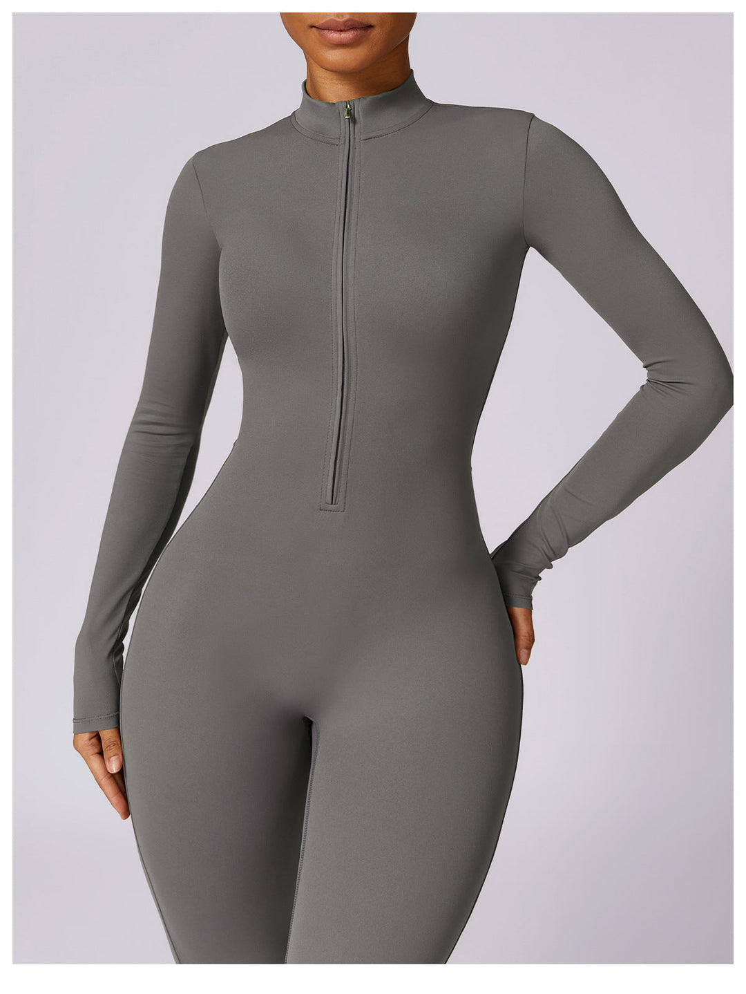 Short/long sporty fitted jumpsuit with shaping fabric and zipper closure - Andi