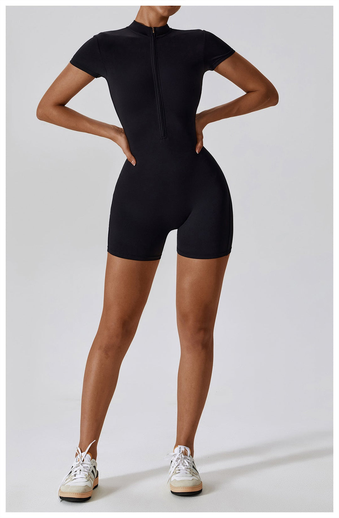 Short/long sporty fitted jumpsuit with shaping fabric and zipper closure - Andi