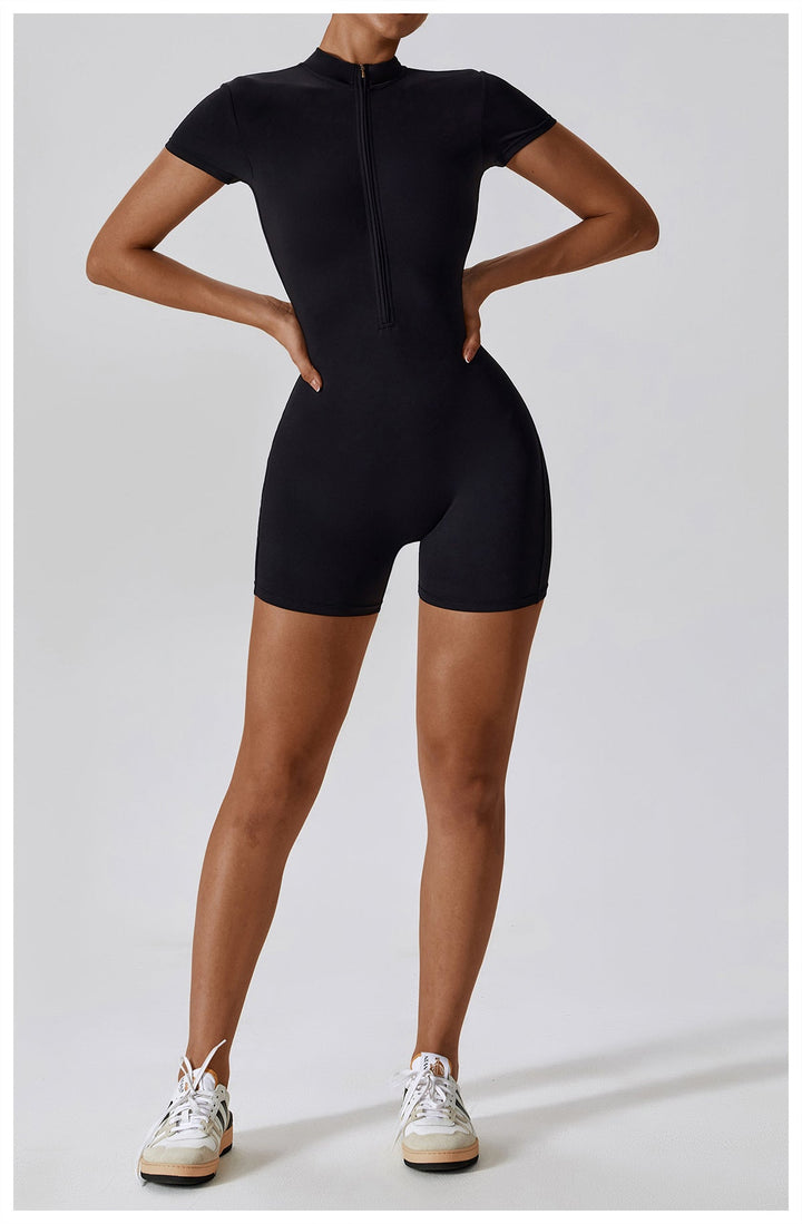 Short/long sporty fitted jumpsuit with shaping fabric and zipper closure - Andi