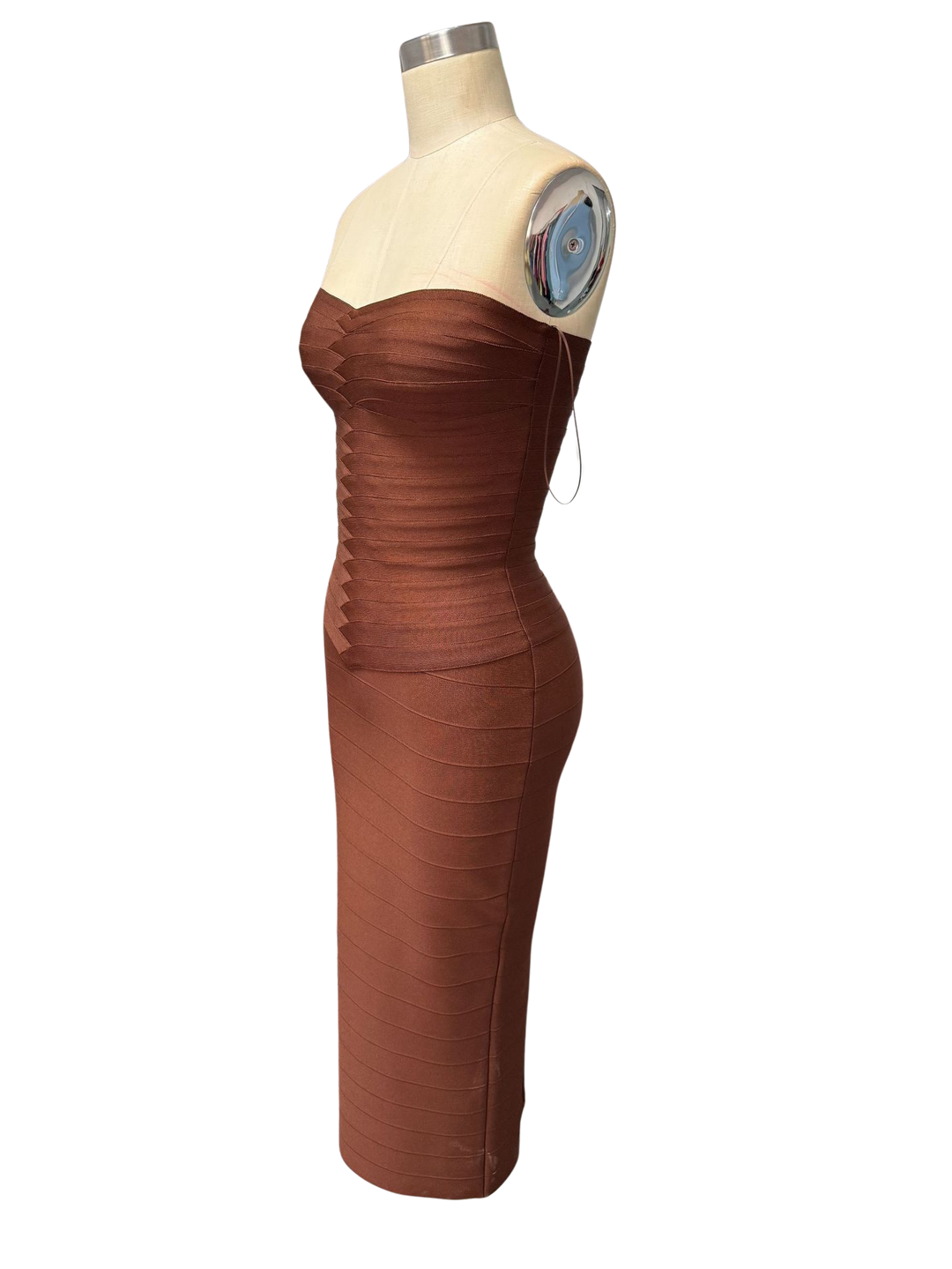 Gina - Strapless midi dress in shiny shaping fabric