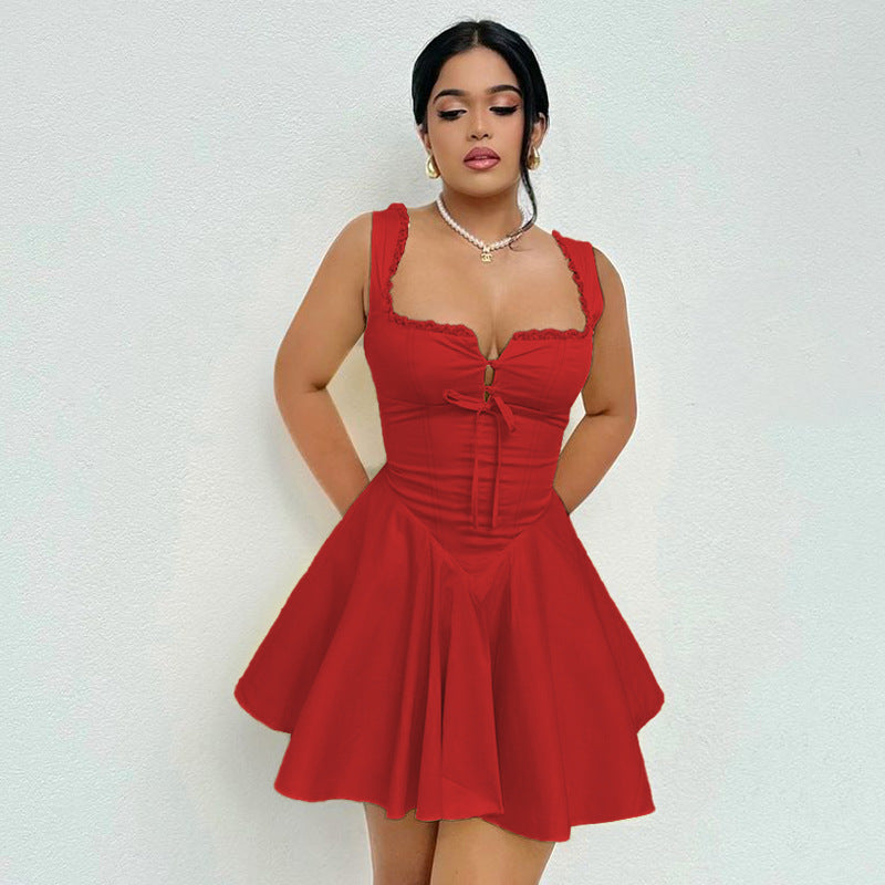 A-line mini dress with button decoration and chest tie - Marom