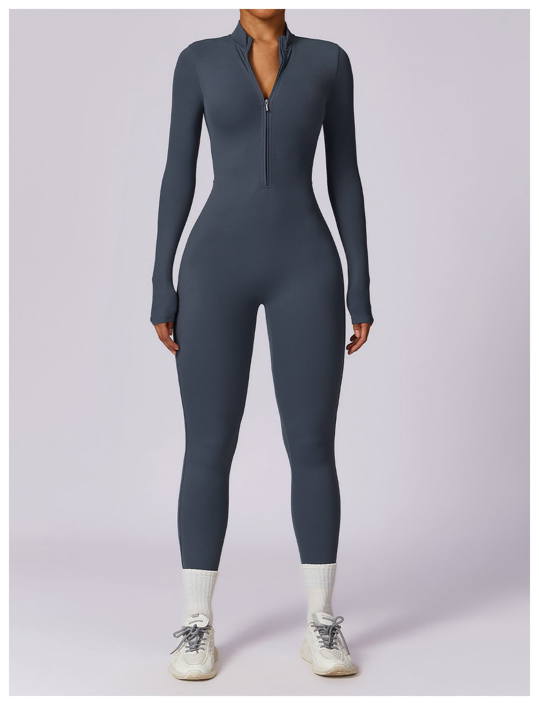 Short/long sporty fitted jumpsuit with shaping fabric and zipper closure - Andi