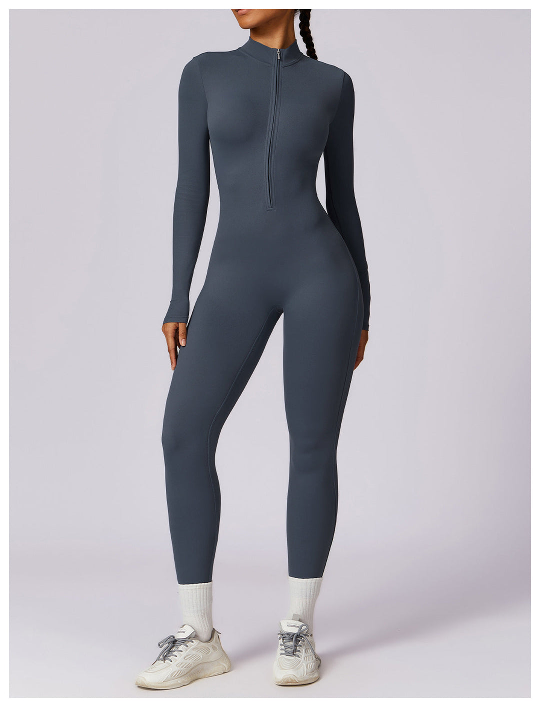 Short/long sporty fitted jumpsuit with shaping fabric and zipper closure - Andi