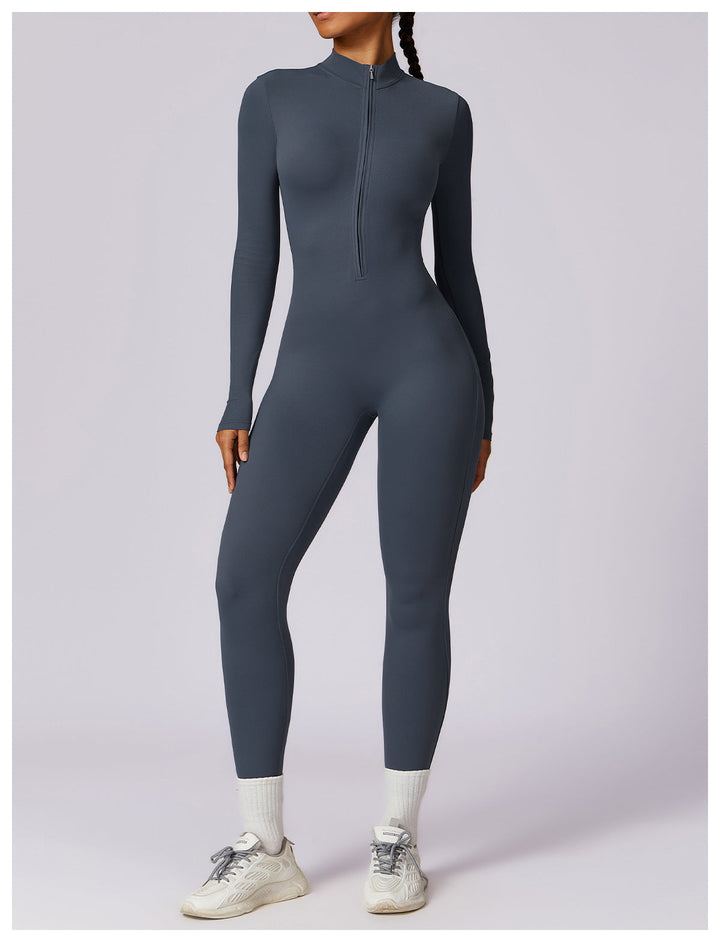 Short/long sporty fitted jumpsuit with shaping fabric and zipper closure - Andi