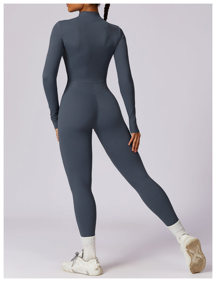 Short/long sporty fitted jumpsuit with shaping fabric and zipper closure - Andi