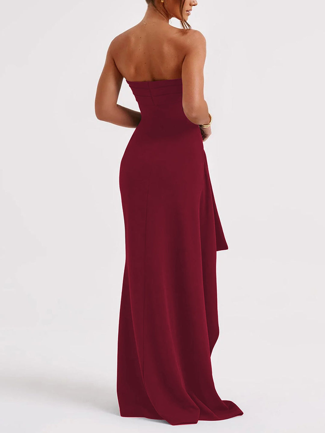 Ruffled strapless maxi dress with deep slit - Molina