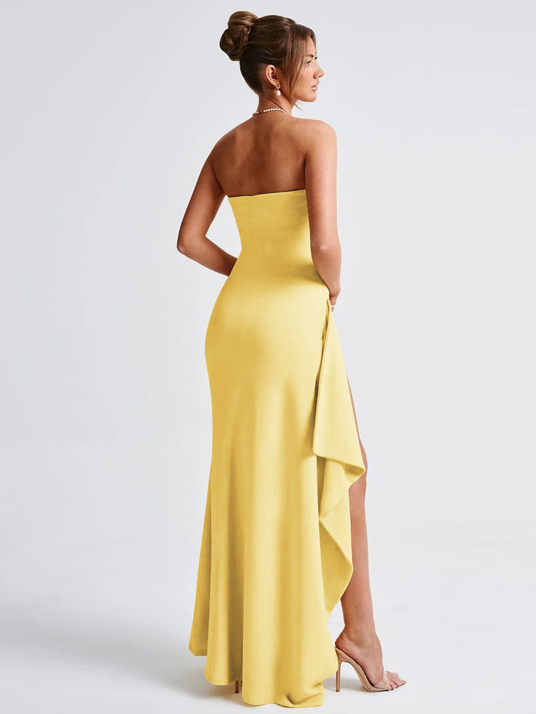 Ruffled strapless maxi dress with deep slit - Molina