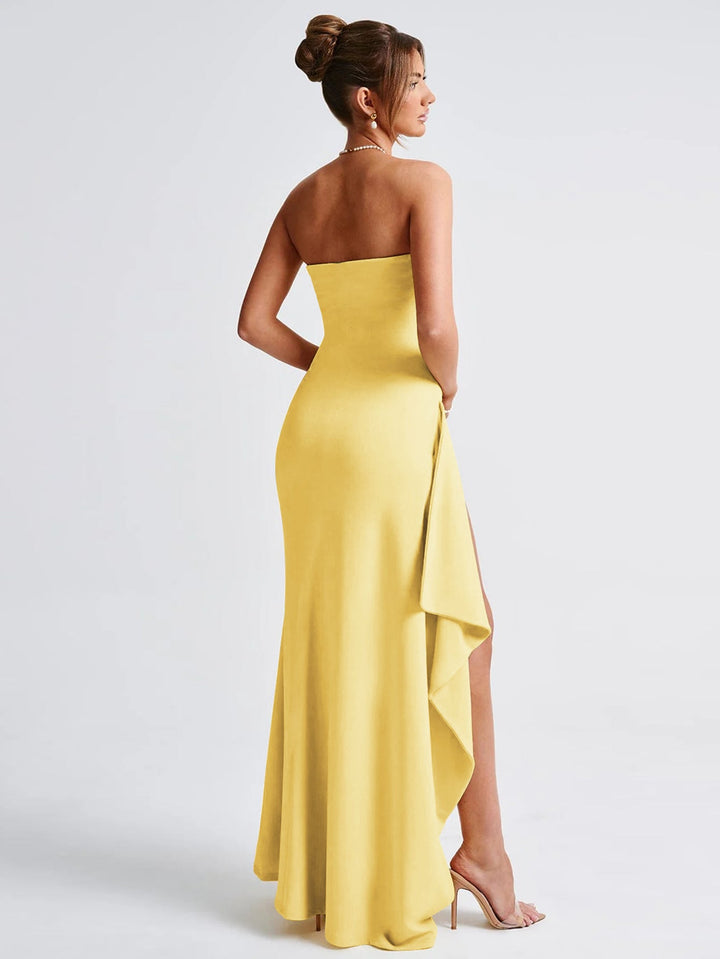 Ruffled strapless maxi dress with deep slit - Molina