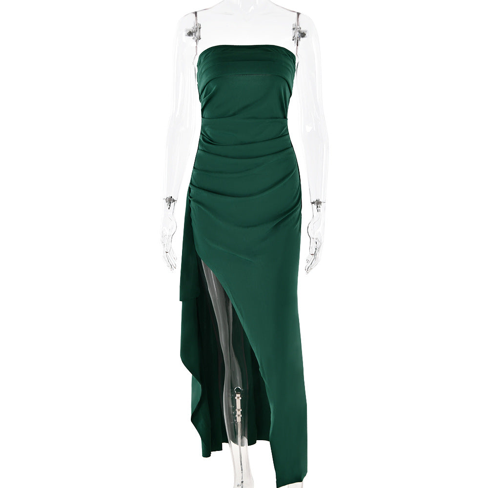 Ruffled strapless maxi dress with deep slit - Molina