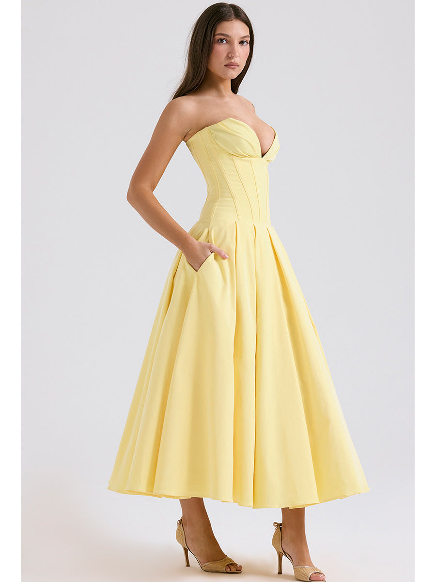 Strapless Midi Dress with Pockets - Fanny