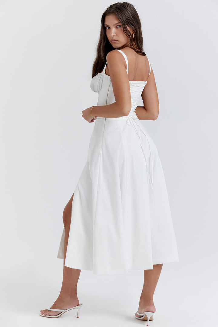 Summer Midi Dress with Rustic Design and Slit Decoration - Angelica