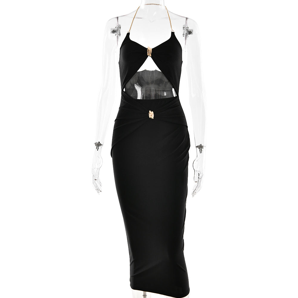 Fitted midi dress with chain and buckle cutout detail - John