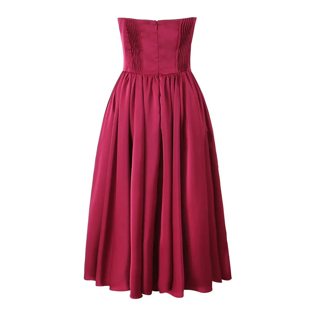 Strapless Midi Dress with A-Line and Elegant Design - Simone