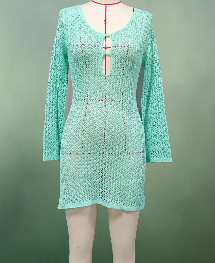 Knitted Mini Beach Dress with Open Back - Keira
