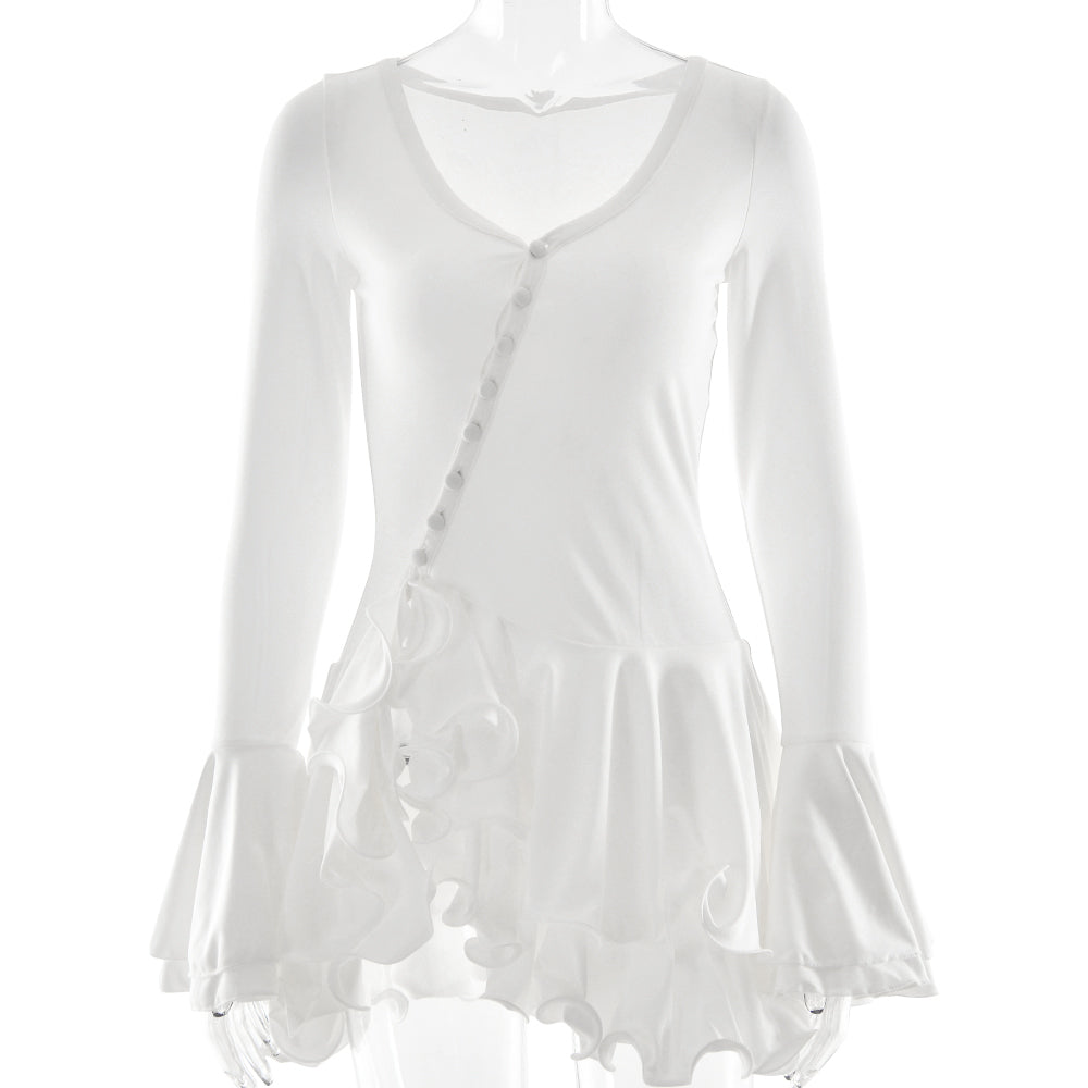 Mini dress with tiered ruffles decorated with buttons - Barbara