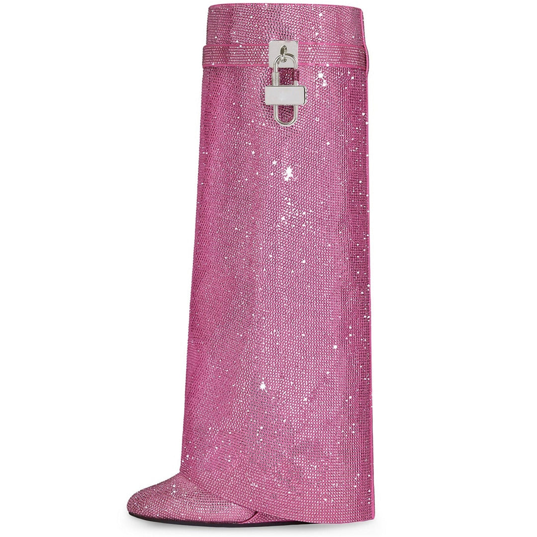 High Heel Boots with Glitter Studs and Lock Detail - Bailey