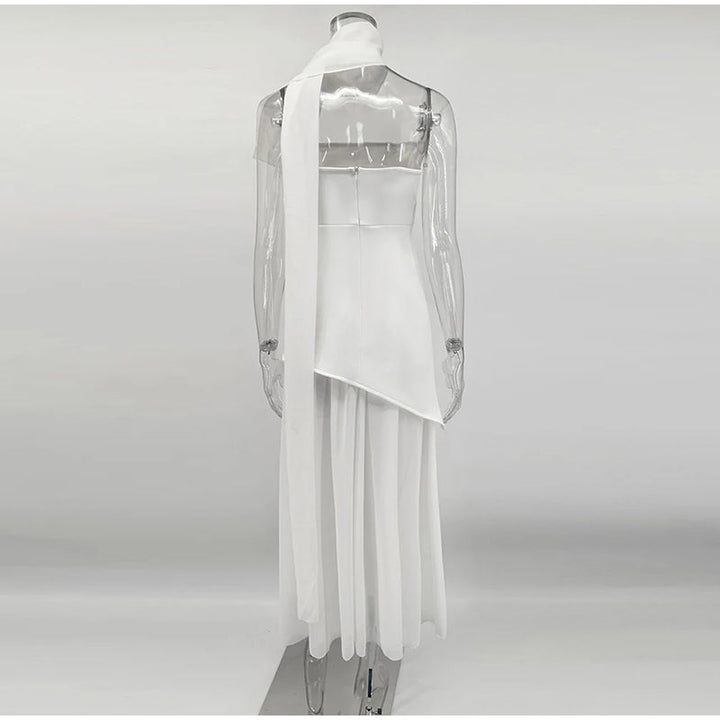 Strapless Maxi Dress with Chiffon Bottom, Slit Design, and Matching Scarf Detail - Princess