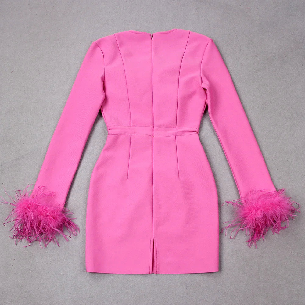 Tailored Mini Dress with Elegant Feather Sleeve Detail - Maggie