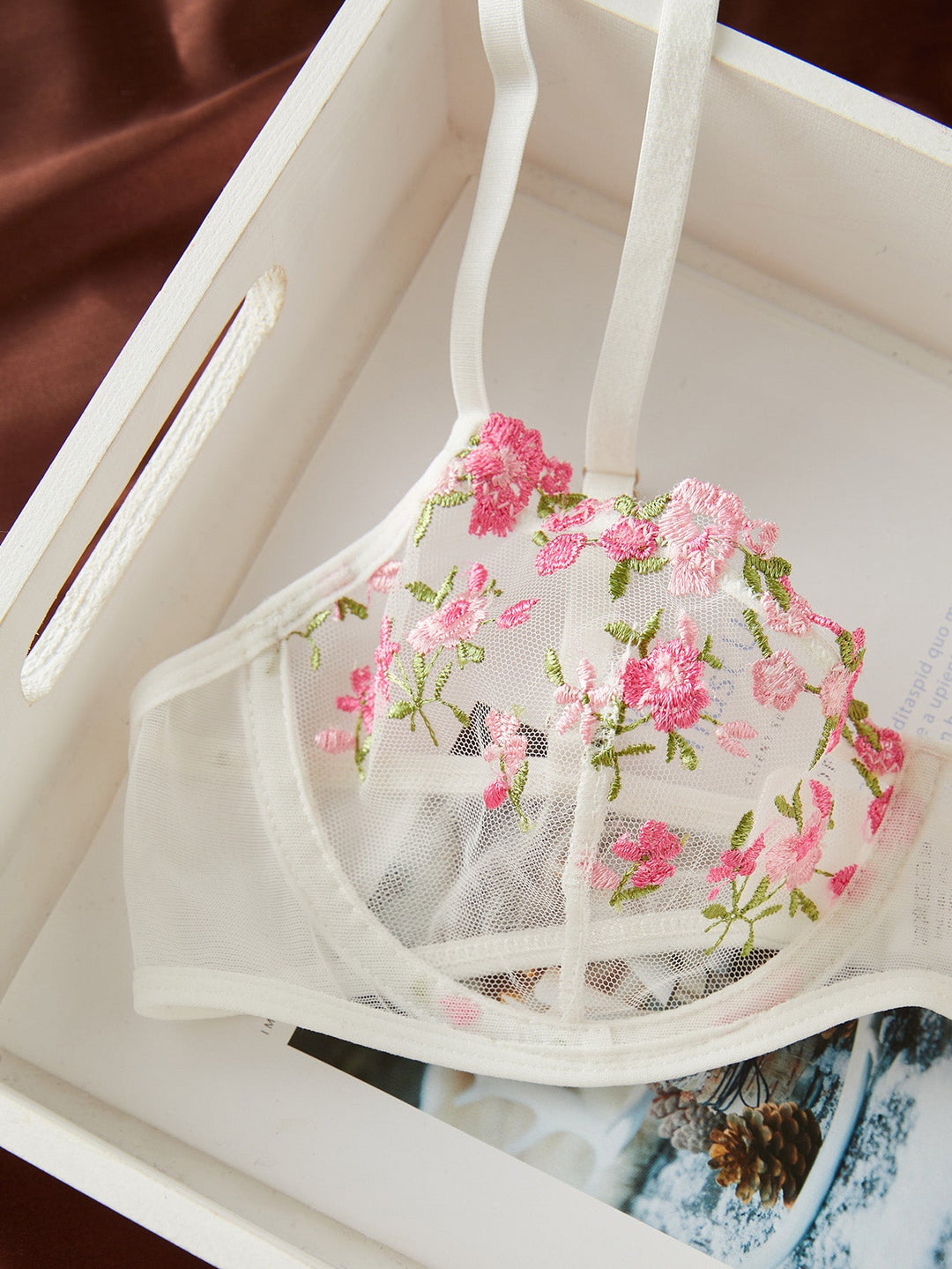 Sheer Floral Design Lingerie Set - Amy